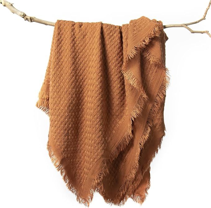 Amazon.com: LIFEIN Fall Throw Blanket for Couch - Soft Rust Boho Throw Blanket, Cozy Waffle Knit ... | Amazon (US)