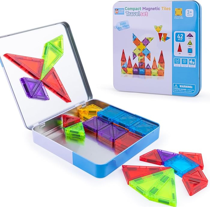Stocking Stuffer Kid Magnetic Tiles Travel Toys for Toddler, Magnetictile Block Airplane Car Road... | Amazon (US)