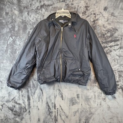 Vintage Polo Ralph Lauren Jacket Womens M Black Hooded Windbreaker Lined 90s | eBay US