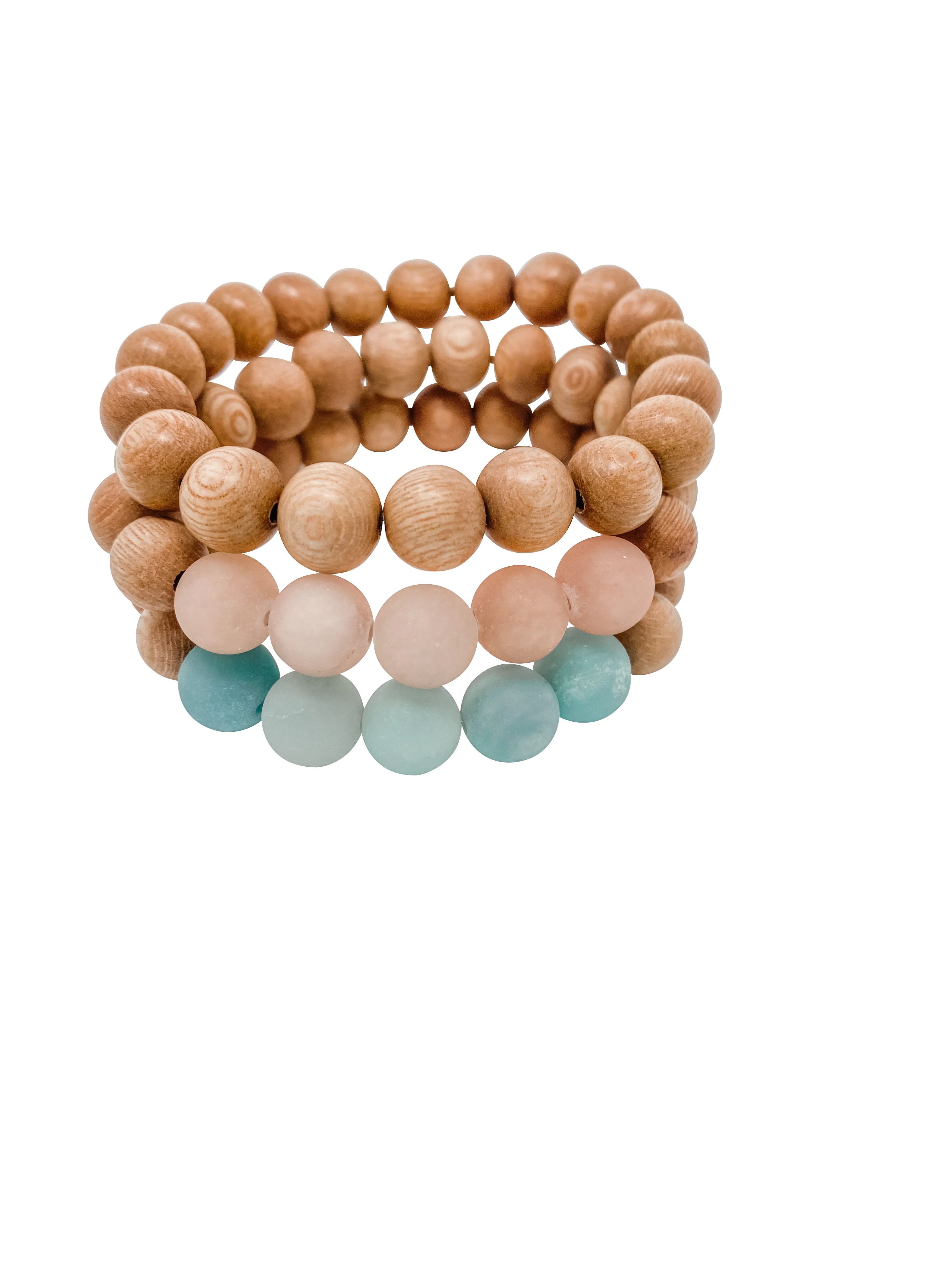 rosewood beaded bracelets | aqua, pink, rosewood | three | Reef rain aria