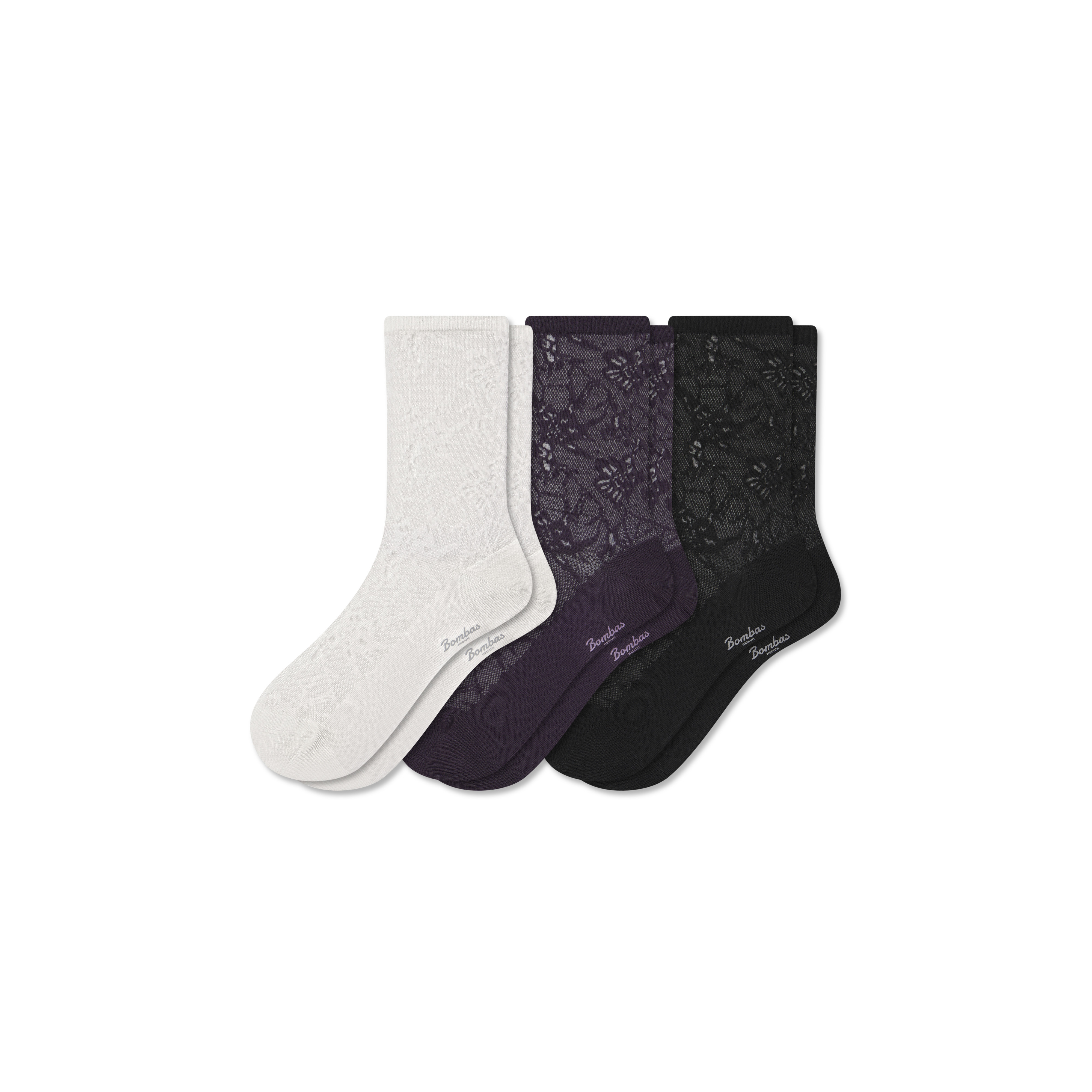 Women's Floral Lace Half Calf Sock 3-Pack - Floral Mix - Medium - Cotton Blend - Bombas | Bombas