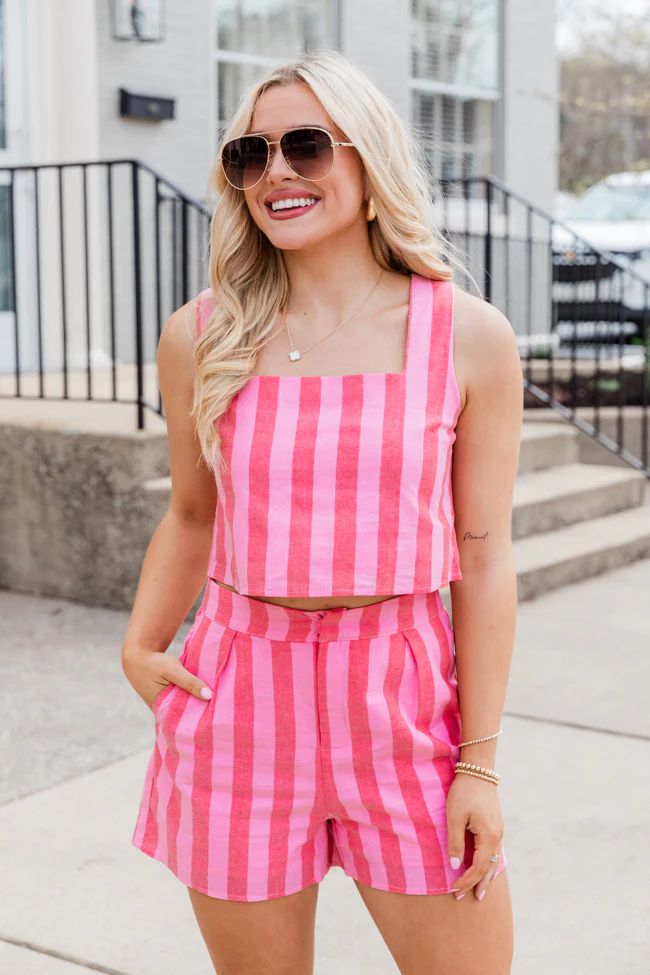 Daily Reminder Pink and Red Tank and Shorts Stripe Set | Pink Lily