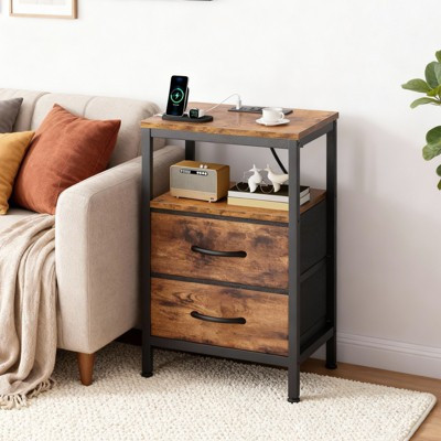 ELJGET Nightstands with a charging station and two fabric drawers, and a side bedside table,brown | Target