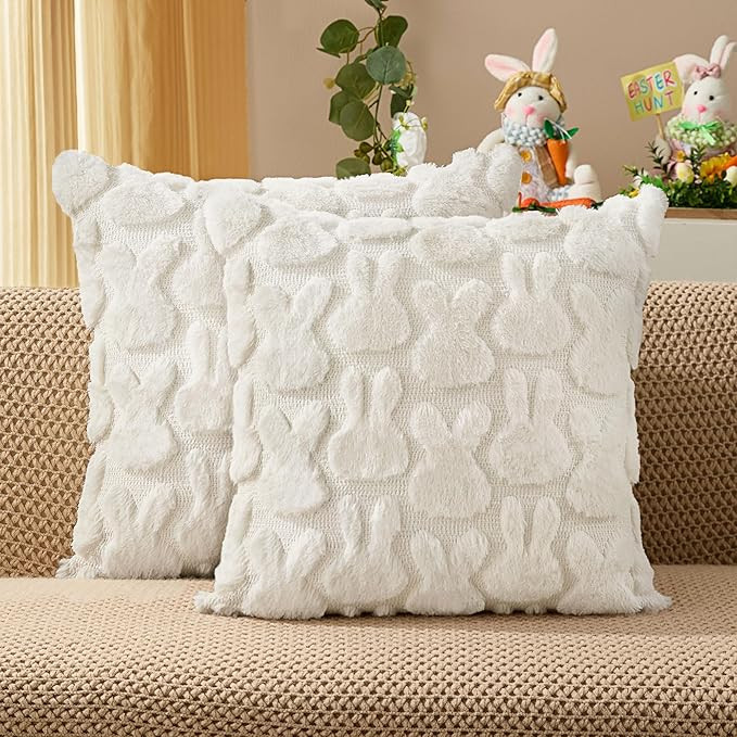 DFXSZ Easter Pillow Covers 18x18 inch Set of 2 Easter Decoration Cream White Rabbit Soft Plush Fa... | Amazon (US)