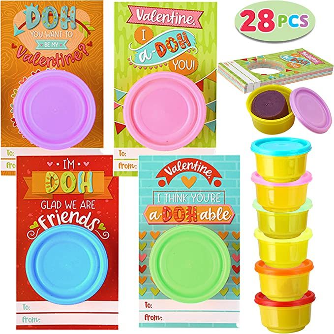 JOYIN 28 Pcs Valentines Day Gift Cards with Colorful Playing Dough for Kids Valentine Party Favor... | Amazon (US)