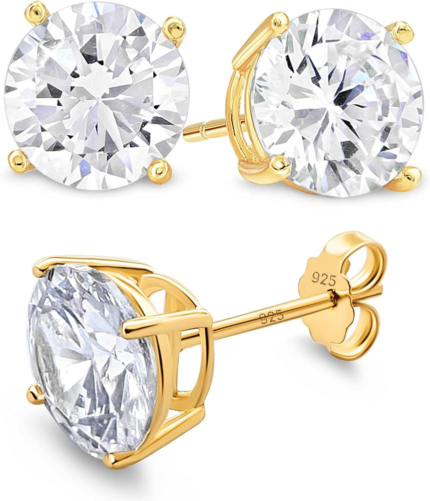 KEZEF Sterling Silver Stud Earrings for Women & Men - 4-Prong Setting Cubic Zirconia Earrings Stu... | Amazon (US)