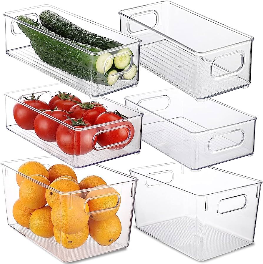 Refrigerator Organizer Bins, Clear Pantry Organization and Storage with Cutout Handles, Set Of 6 ... | Amazon (US)