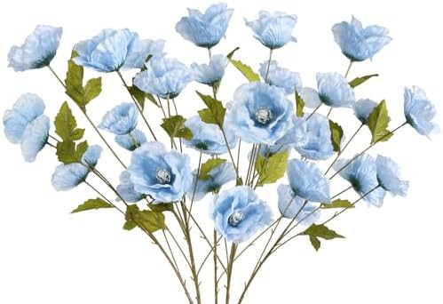 30 Heads 6PCS Blue Poppy Artificial Flowers 32in Silk Poppy Light Blue Flowers for Wedding Home P... | Amazon (US)