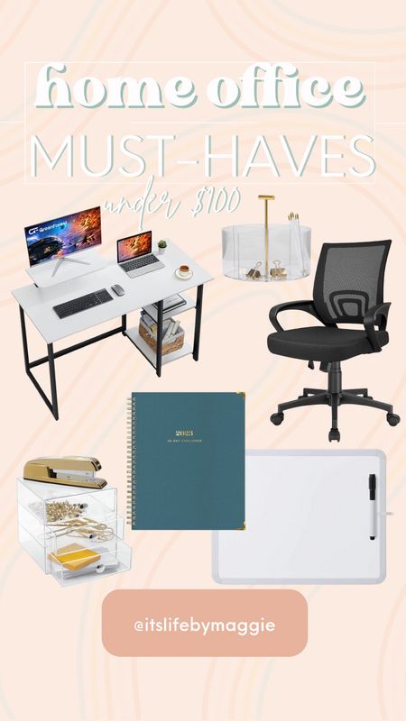 Home office must haves all $100 and under! Also linking to my standing desk below⬇️ 

Home office, amazon finds, desk, office chair, desk organization, home organization, 2023 planner, white desk, acrylic organization finds

#LTKunder50 #LTKhome #LTKunder100