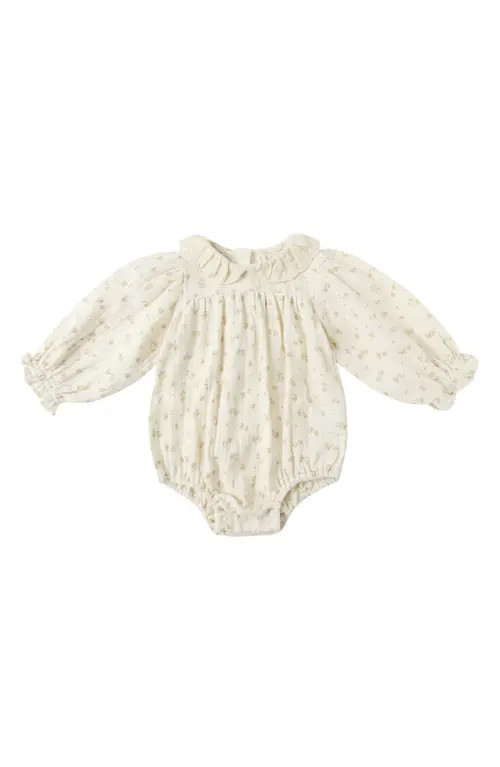 QUINCY MAE Callie Floral Ruffle Collar Organic Cotton Bubble Romper in Natural at Nordstrom, Size 18-24M | Nordstrom