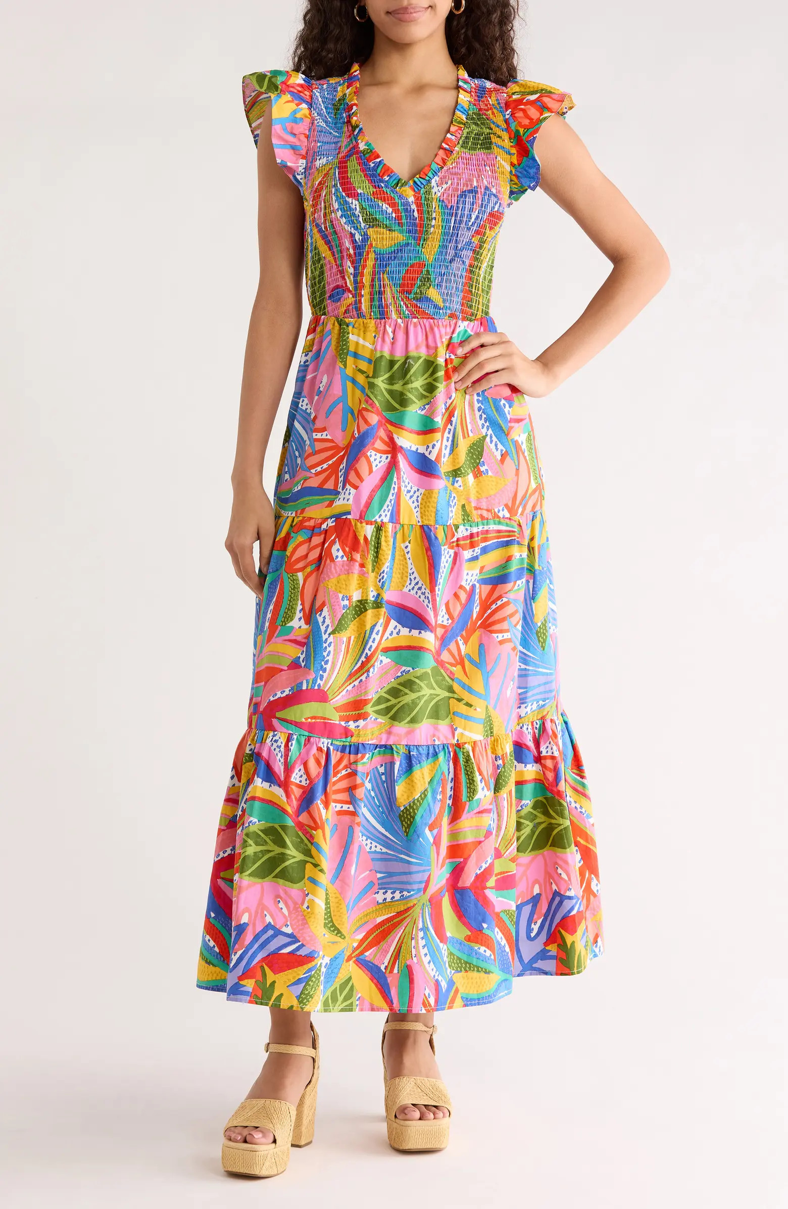 New Guinea Sunfire Smocked Cotton Tiered Maxi Dress | Nordstrom