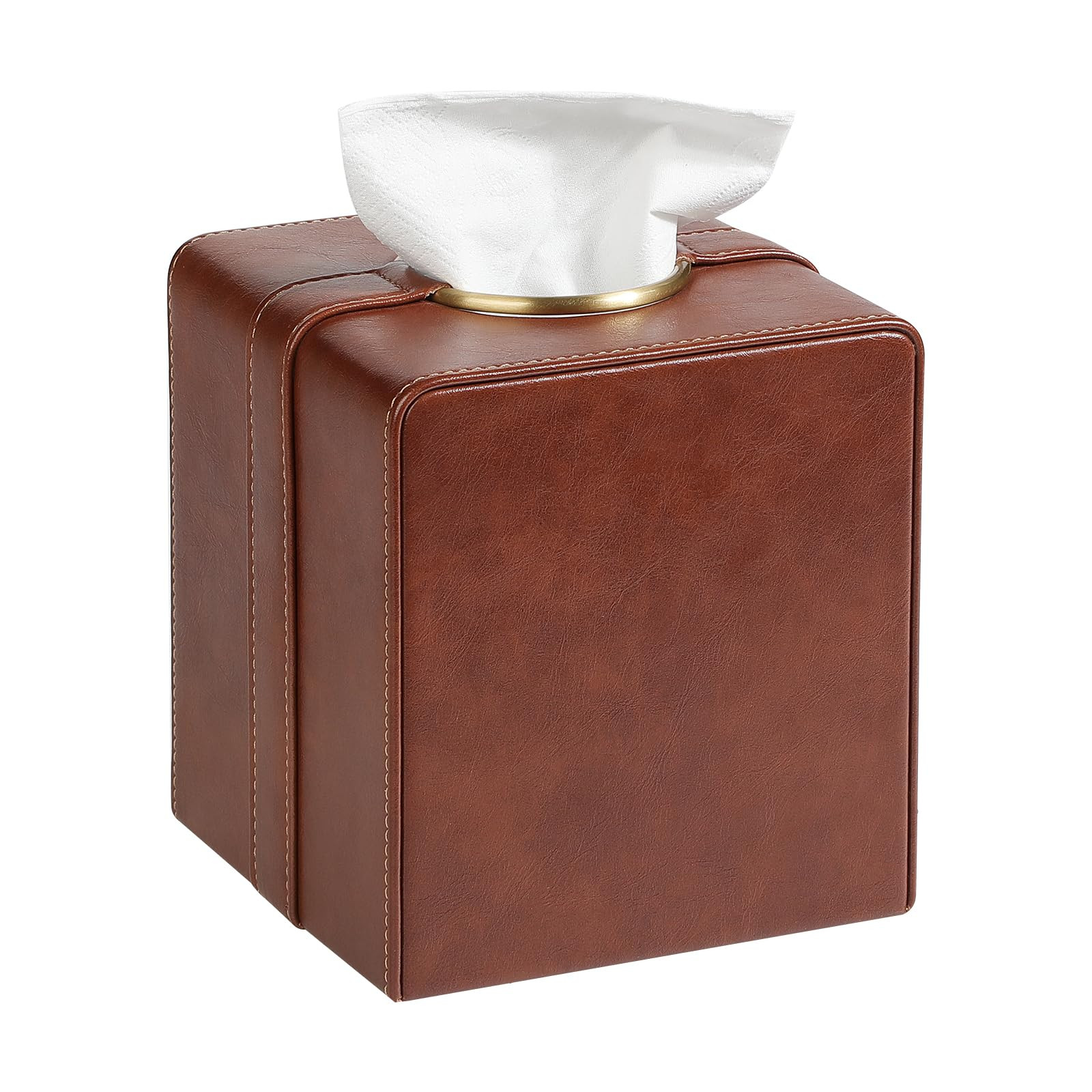 Luxury Square Tissue Box Cover, PU Leather Tissue Box Holder with Magnetic Closure and Gold Decor... | Amazon (US)