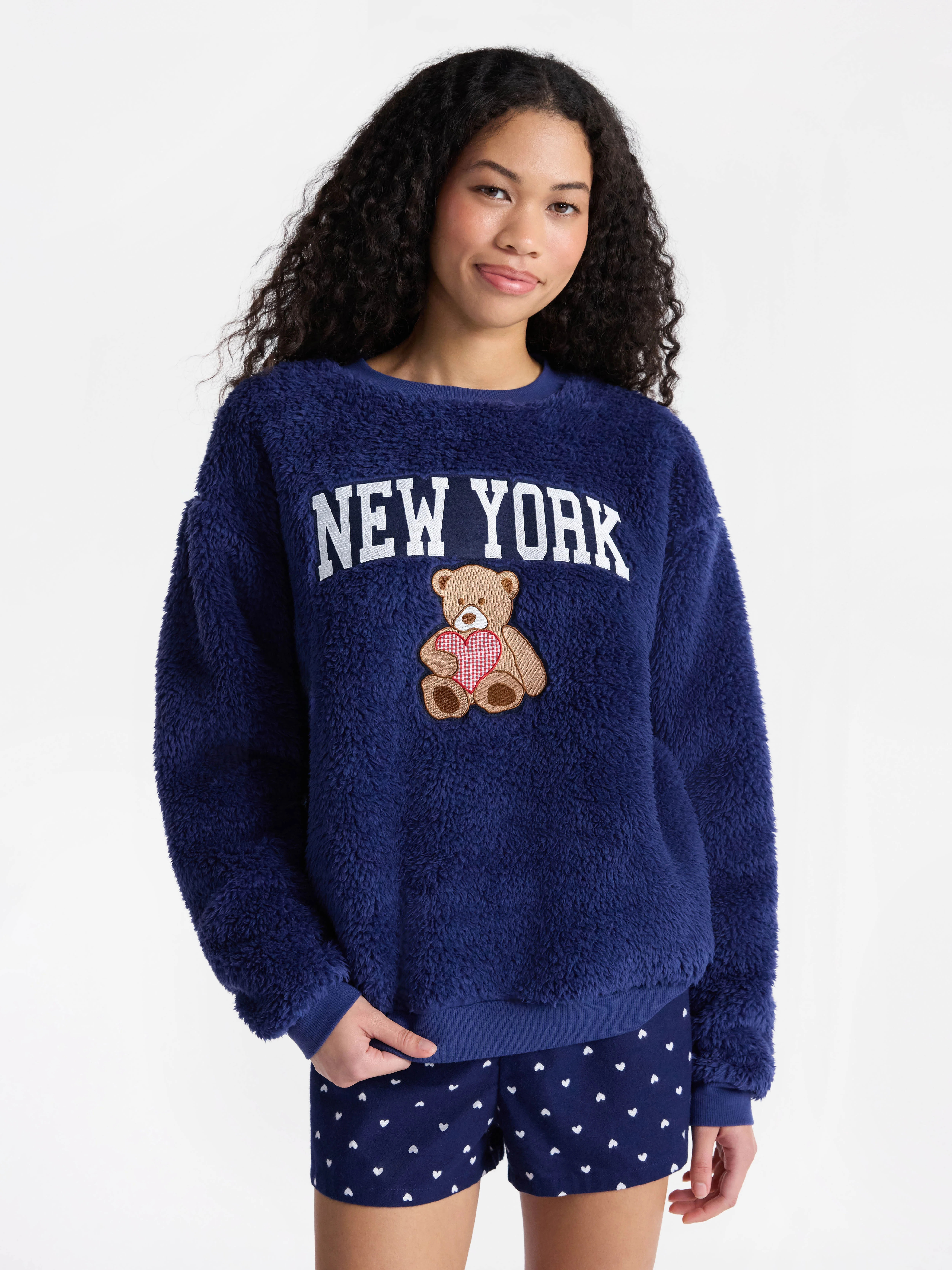 No Boundaries Sleepwear Teddy Fleece Pullover, Lightweight, Women’s | Walmart (US)
