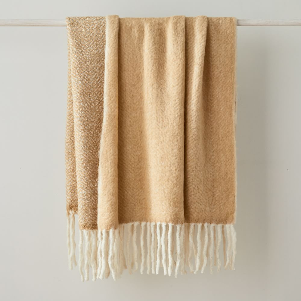 Brushed Herringbone Throw, Almond, 50&amp;quot;x70&amp;quot; | West Elm (US)