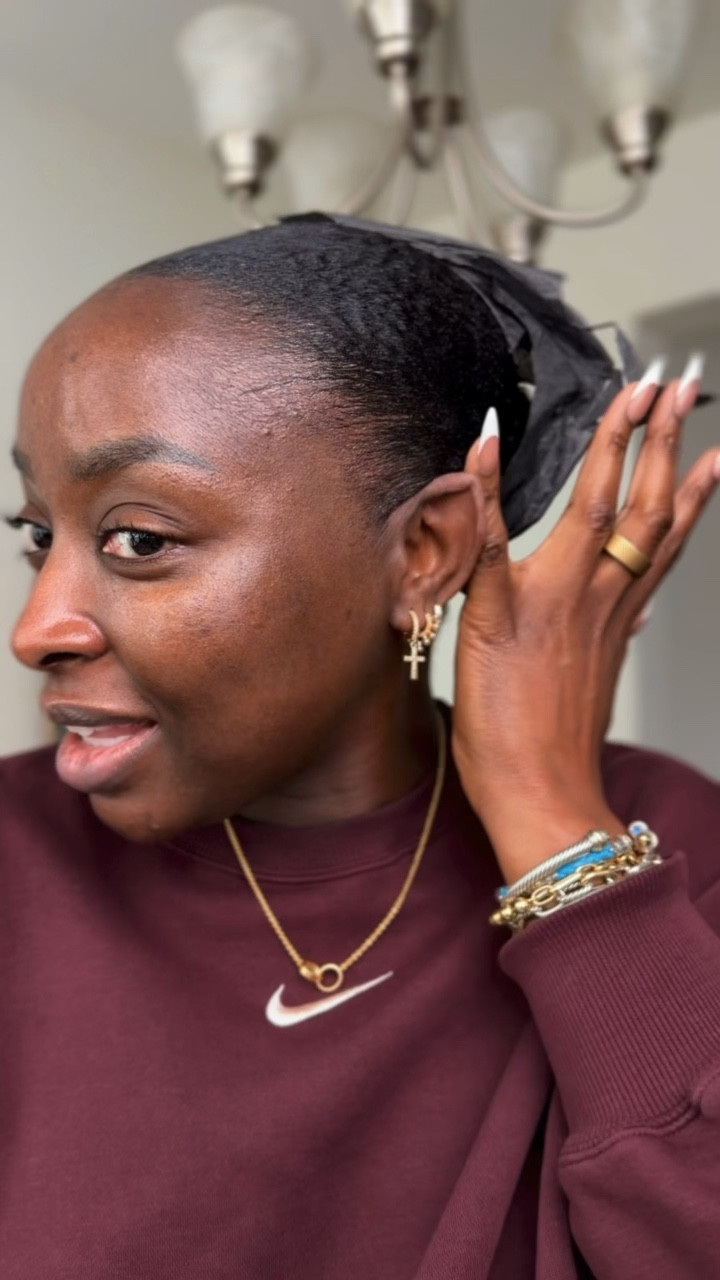 This is how I salvage my hair when the wrapping paper sticks to this slick back. I had it tied down for over an hour. 