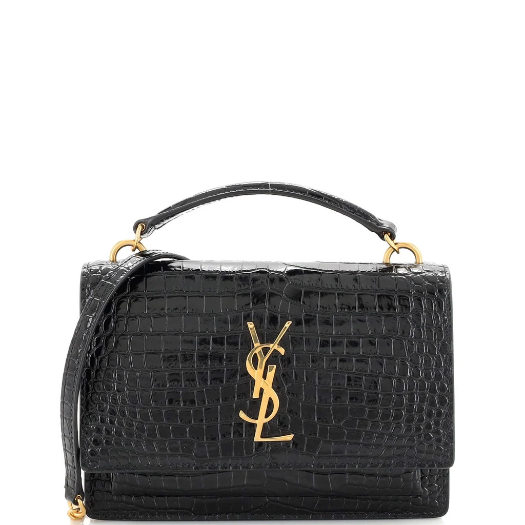 Sunset Top Handle Chain Wallet Crocodile Embossed Leather | Rebag