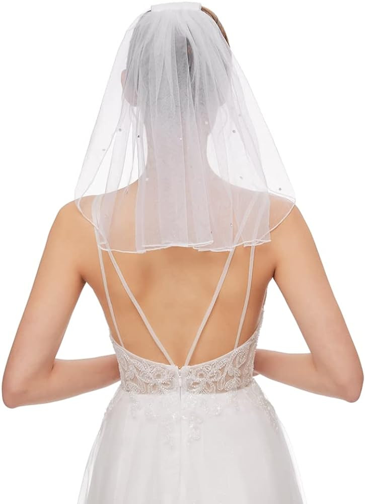 Bridal Wedding Veil Women's Short Vails with Rhinestone Tulle for Bachelorette Party 38cm/15” | Amazon (US)