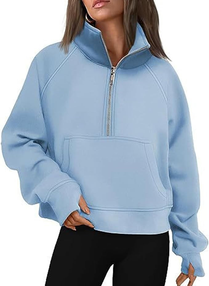 RZDYSQ Womens Zip Up Hoodies with Thumb Hole Fleece Womens Hooded Pullover Sweatshirts Half Zippe... | Amazon (US)