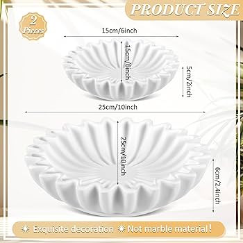 Timgle 2 Pcs Large Decorative Resin Bowl 10 Inches 6 Inches Ruffle Fruit Antique Scallop Decorati... | Amazon (US)