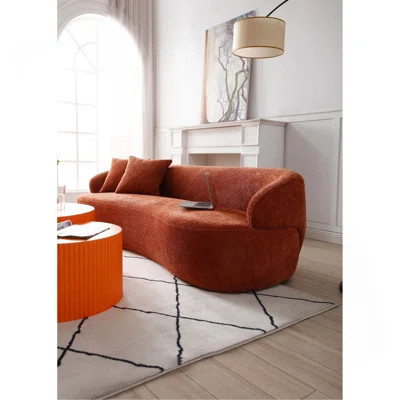 Borwn Mid Century Modern Curved Sofa, 3 Seat Cloud Couch Boucle Sofa Fabric Couch For Living Room, Bedroom, Office | Wayfair North America