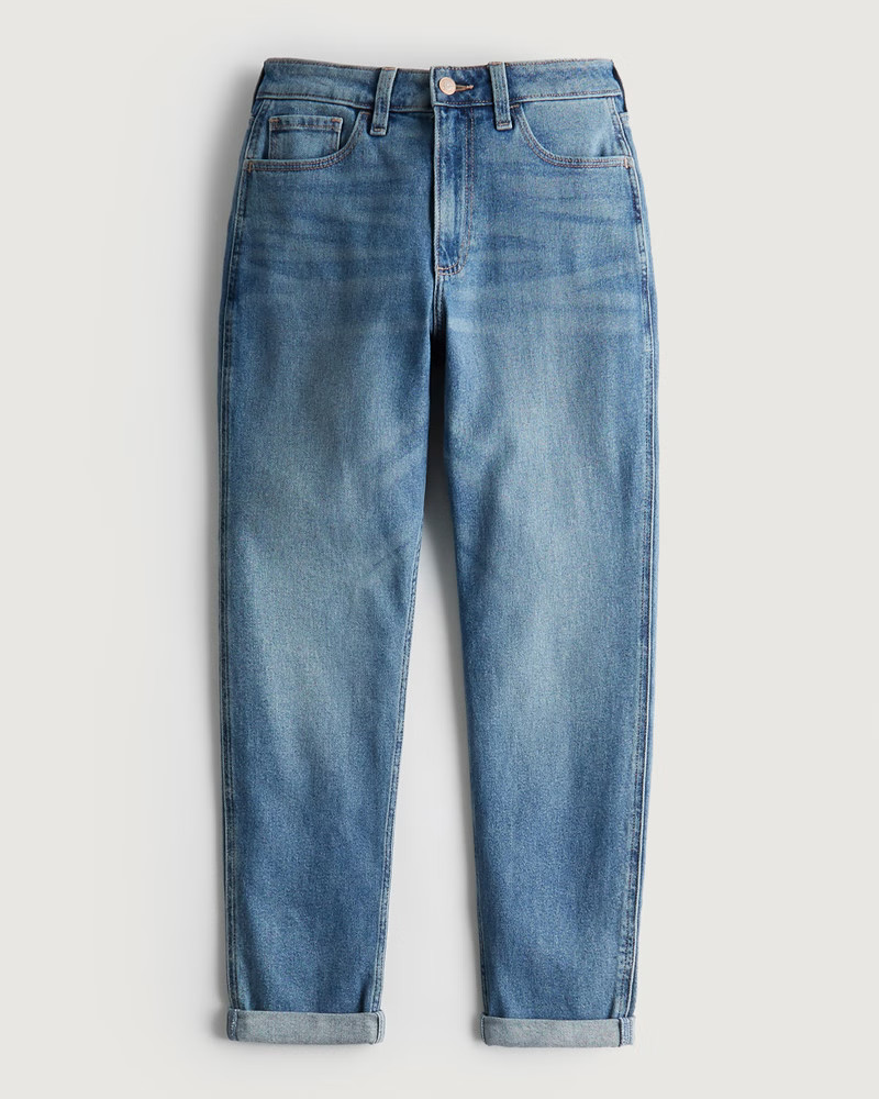 Women's Curvy High-Rise Medium Wash Mom Jeans | Women's Bottoms | HollisterCo.com | Hollister (US)