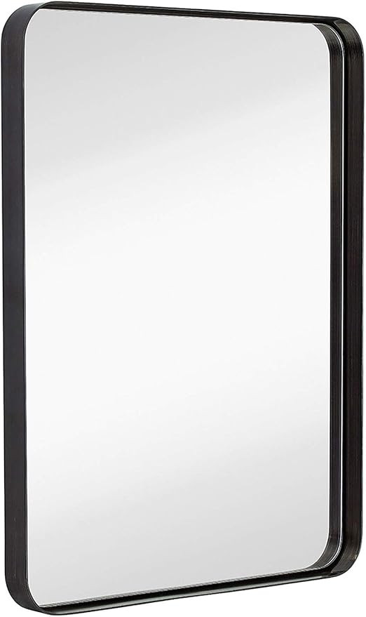 Hamilton Hills Contemporary Brushed Metal Wall Mirror | Glass Panel Black Framed Rounded Corner D... | Amazon (US)
