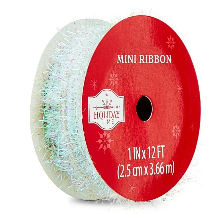 Iridescent Tinsel Wired Mini Christmas Ribbon, 1" x 12', by Holiday Time | Walmart (US)