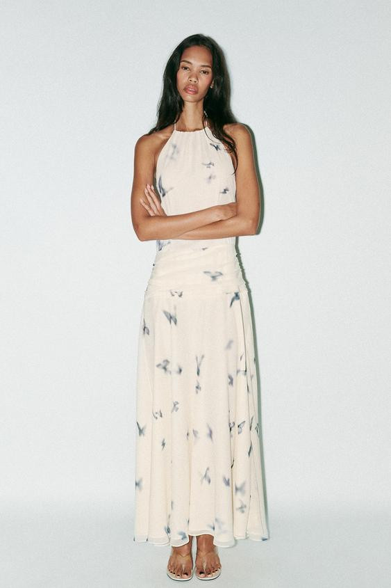 BUTTERFLY HALTER MAXI DRESS | Zara US