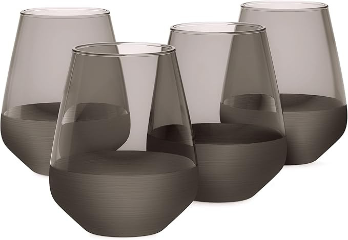 RAKLE Stemless Wine Glasses – Black Wine Glasses Set of 4 – 14.3oz Colorful Wine Glasses – ... | Amazon (US)