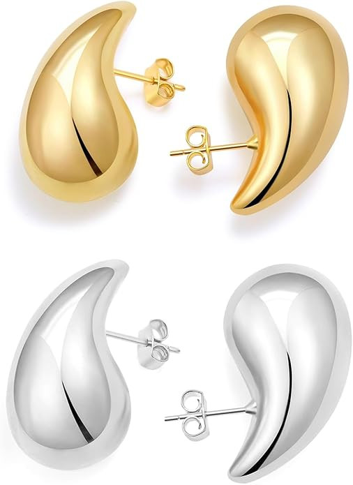 Vuleto Small/Large Drop Earring Dupes, Chunky Gold Hoop Earrings for Women Girls, 18k Gold Lightw... | Amazon (US)