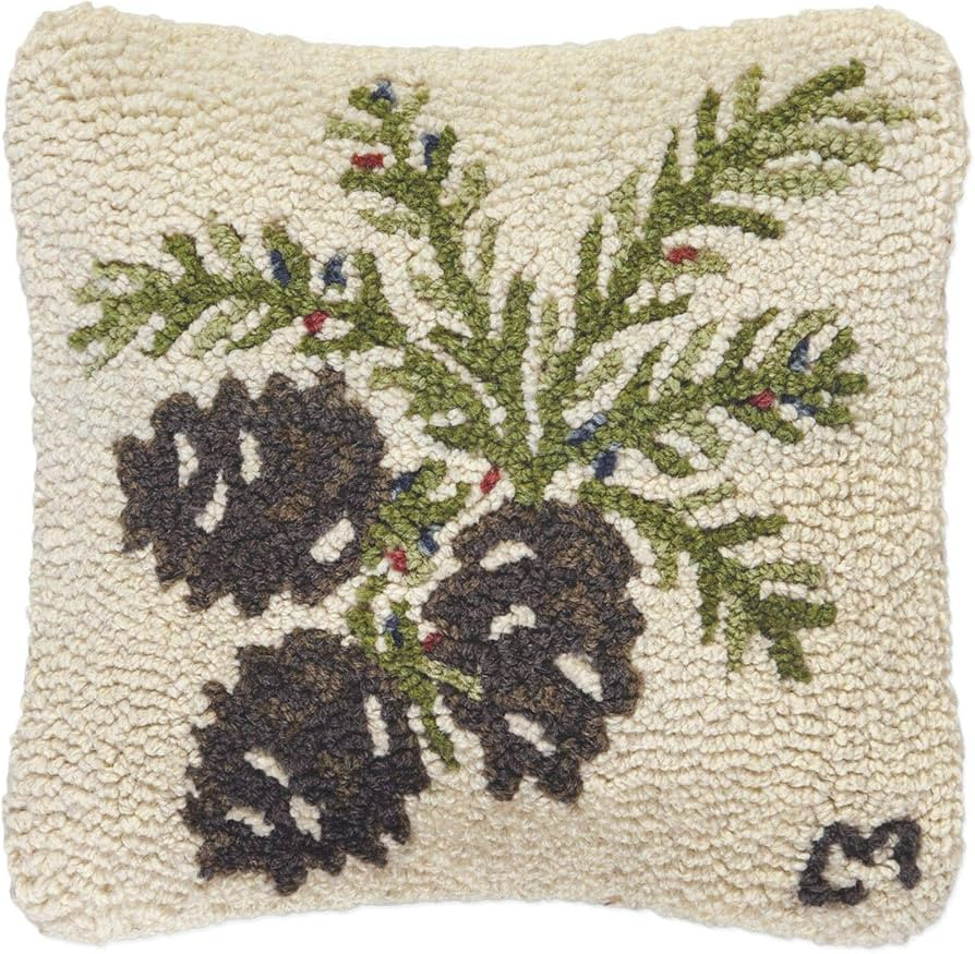 Chandler 4 Corners Artist-Designed Pinecones & Berries Hand-Hooked Wool Decorative Throw Pillow (... | Amazon (US)