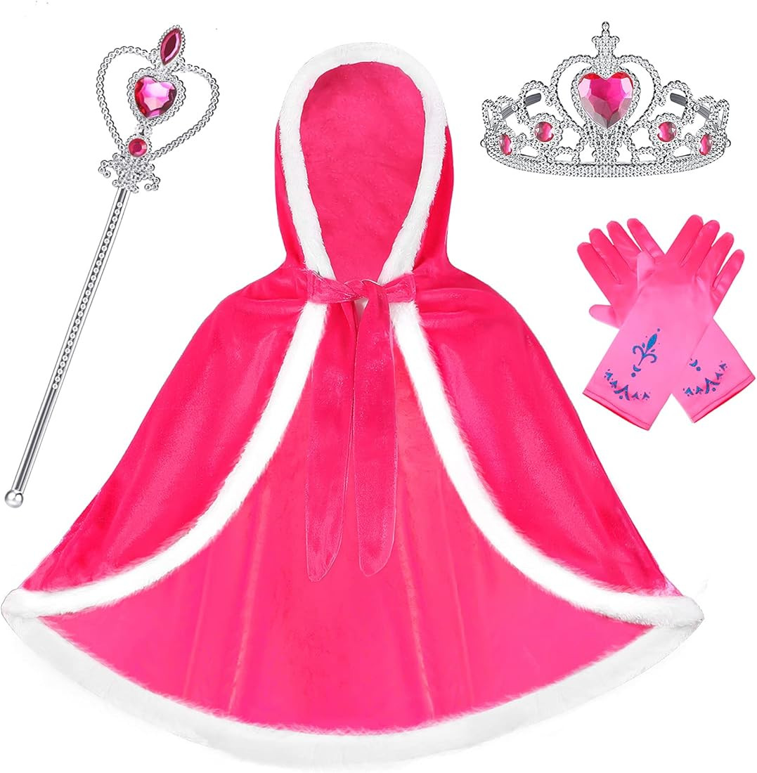 SATINIOR 4 Pieces Fur Princess Hooded Cape Cloaks Costume for Girls Princess Costumes Party Accessor | Amazon (US)