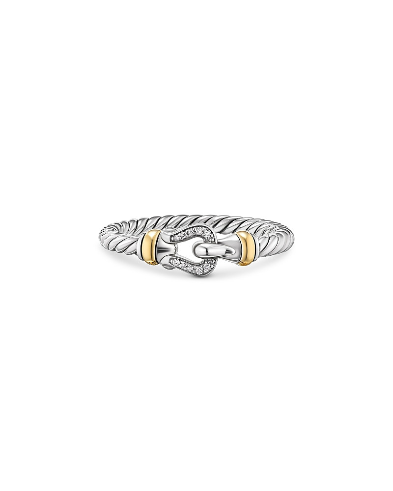 David Yurman Petite Buckle Ring in Sterling Silver with 18K Yellow Gold and Diamonds, 2mm | Bloomingdale's (US)