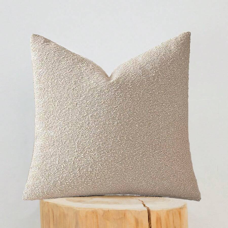 1pc Textured Boucle Throw Pillow Covers For Modern Farmhouse Decor, Beige, 18x18 Inches | SHEIN