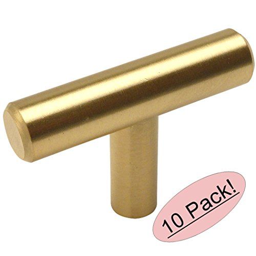 Cosmas 305BB Brushed Brass Cabinet Hardware Euro Style T Bar Knob - 2" Overall Length - 10 Pack | Amazon (US)