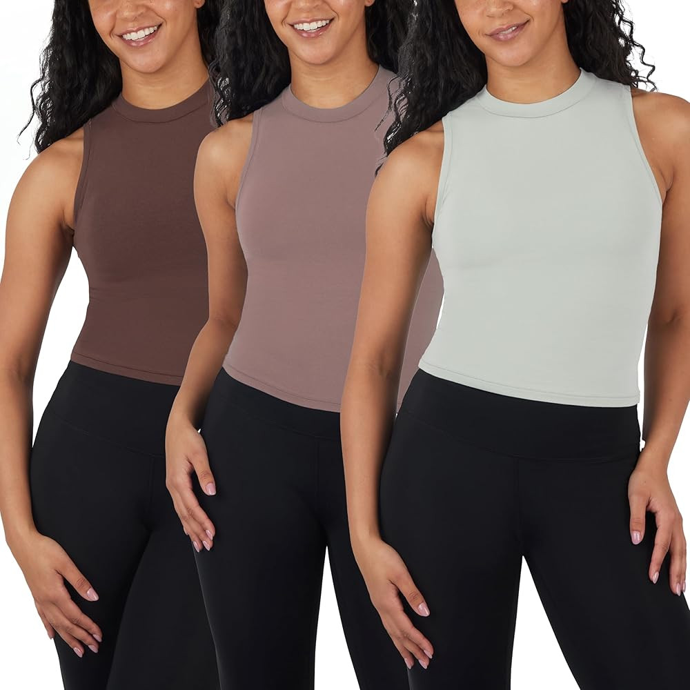 Yogalicious Womens Cotton Tank Top Mock Neck Super Soft Jersey Fitted Basic Sleeveless Summer Shi... | Amazon (US)