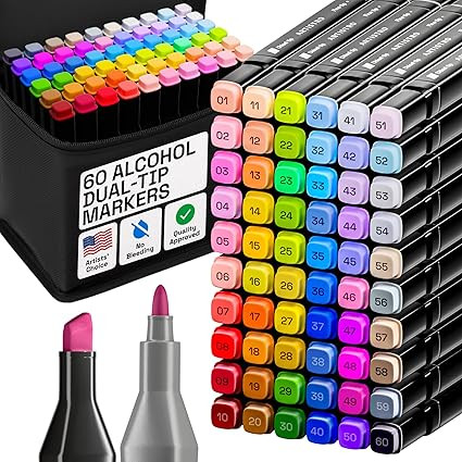 ARTISTRO 60 Dual-Tip Alcohol Markers - Alcohol-Based Pens Set, Chisel + Fine Tip, Quick Dry, Carr... | Amazon (UK)