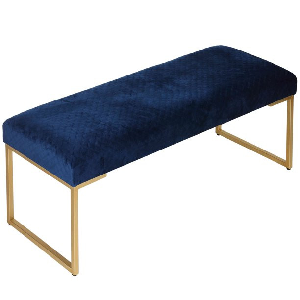 Cortesi Home Claymore Large Ottoman Bench with Painted Gold Legs, Blue Velvet | Walmart (US)
