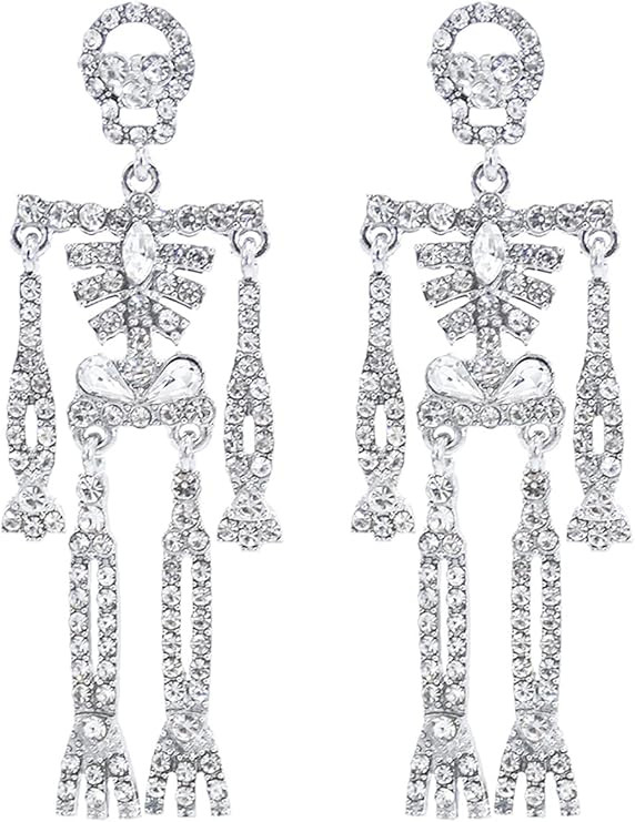 Halloween Skeleton Skull Earrings for Women Bling Rhinestone Crystal Gothic Skull Earring Hallowe... | Amazon (US)