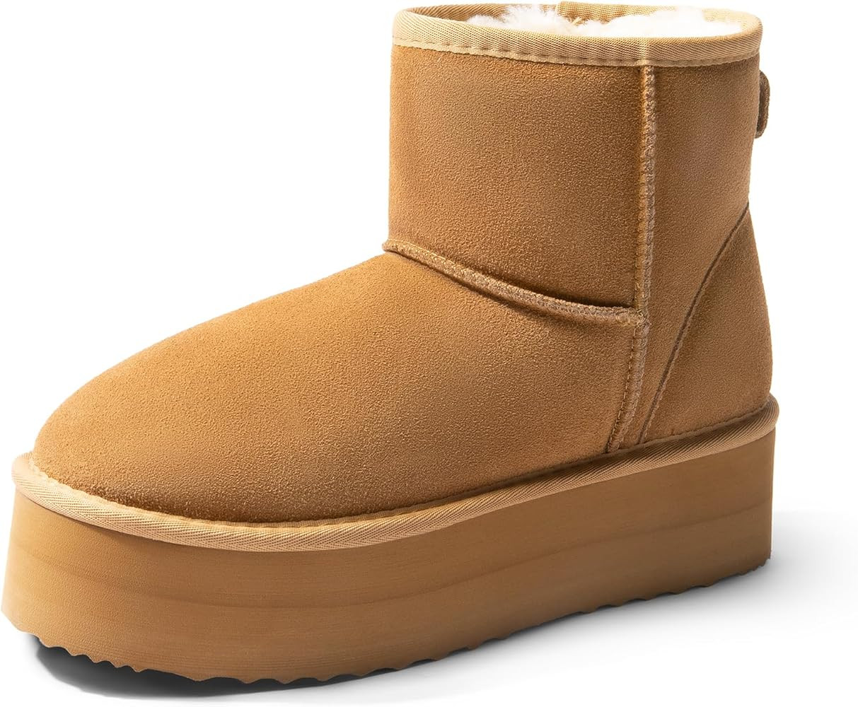 DREAM PAIRS Genuine Suede Classic Platform Boots for Women Water Resistant FuzzyClassic Ankle Win... | Amazon (US)