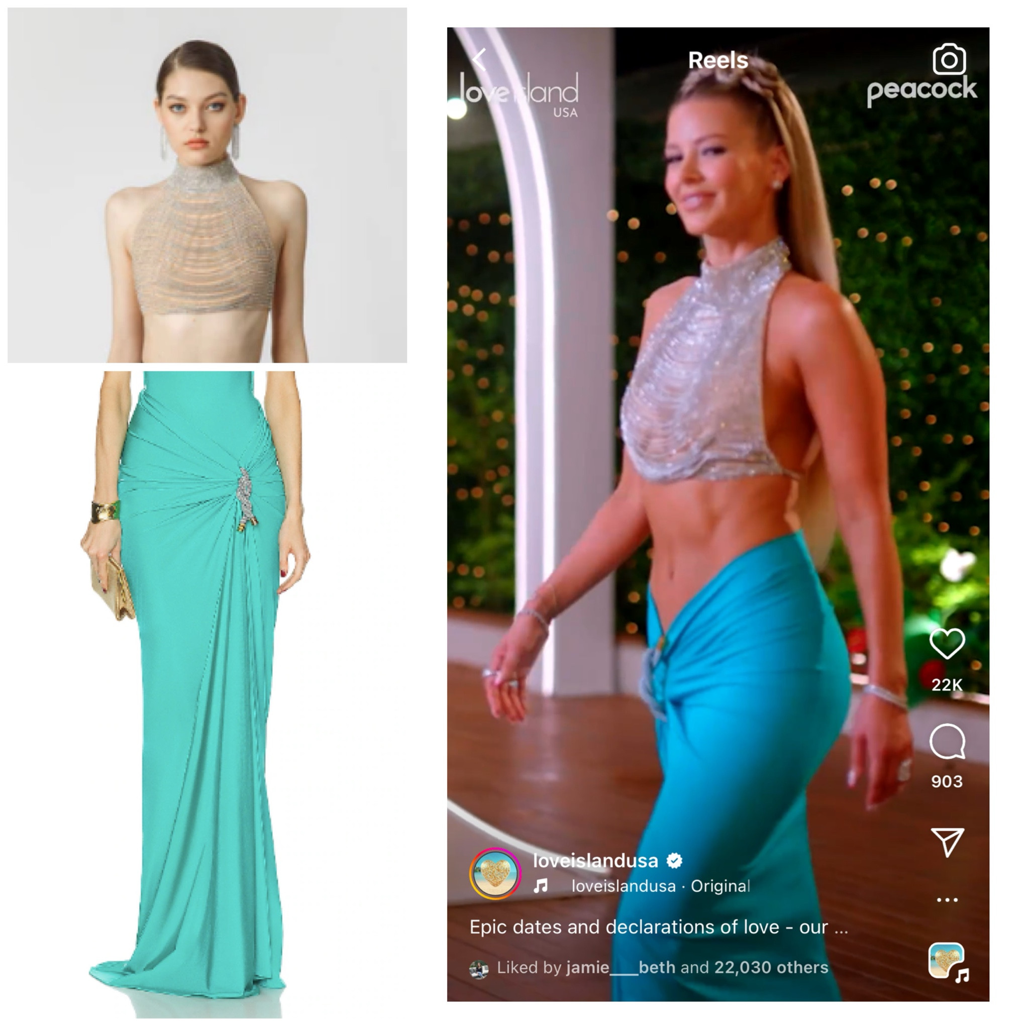 Ariana Madix’s Love Island Season 6 Finale Look // Embellished Top Available at SauLee.com // Jewelry by Simon G // Styling + info = @emilymen // 📸 = @loveislandusa