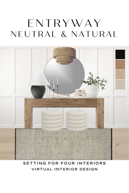 Entryway design- neutral and natural 

Console table, table lamp, loloi rug, pouf ottomans, mirror, flush mount light, woven, rattan, wood, candle holders, vase, bead garland, earthy, organic modern, transitional, farmhouse, white, black, beige, Amazon home, Amazon finds, Target, McGee, affordable

#LTKSaleAlert #LTKFindsUnder50 #LTKHome