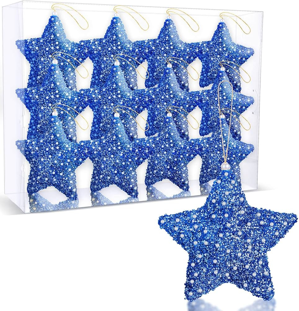 12 Pcs 4 Inch Star Ornament Tree Glitter Five Pointed Star Decoration Suitable for Tree Hanging D... | Amazon (US)