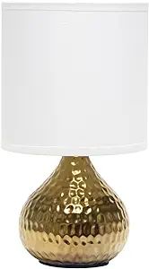 Simple Designs LT2073-GDW Mini Hammered Texture Gold Drip Table Lamp with White Shade | Amazon (US)