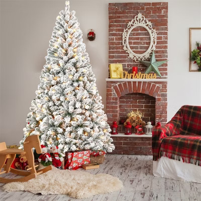 COWLOWN 7ft Pre-Lit Flocked Christmas Tree with 233 Tips & Metal Stand for Home | Target