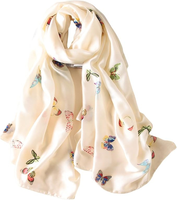Alice Women Classy Silky Satin Butterfly Print Long Scarf Shawls Wraps | Amazon (US)