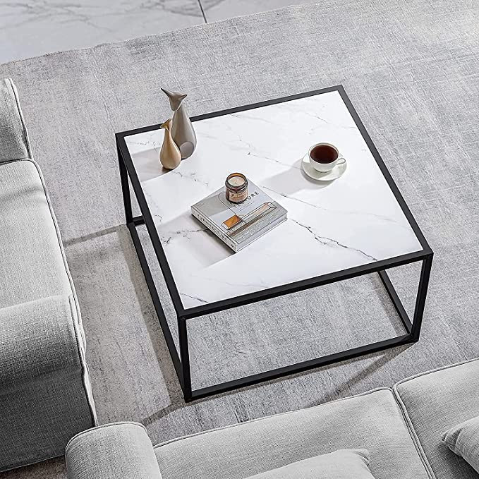 SAYGOER Marble Coffee Table Small Square Coffee Tables Simple Modern Center Table for Living Room... | Amazon (US)