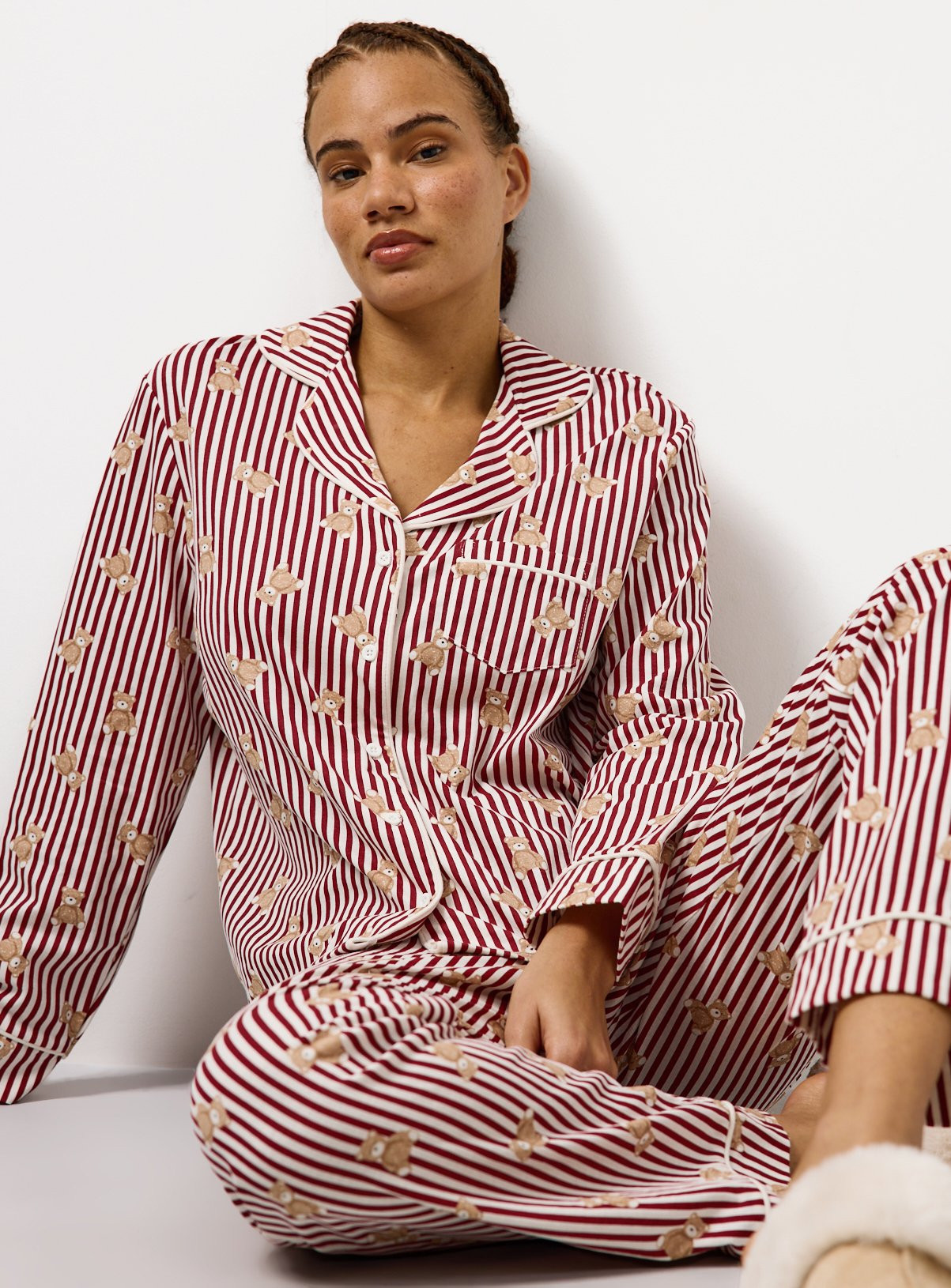 Pink Mini Me Burgundy Bear Stripe Pyjamas | Tu Clothing