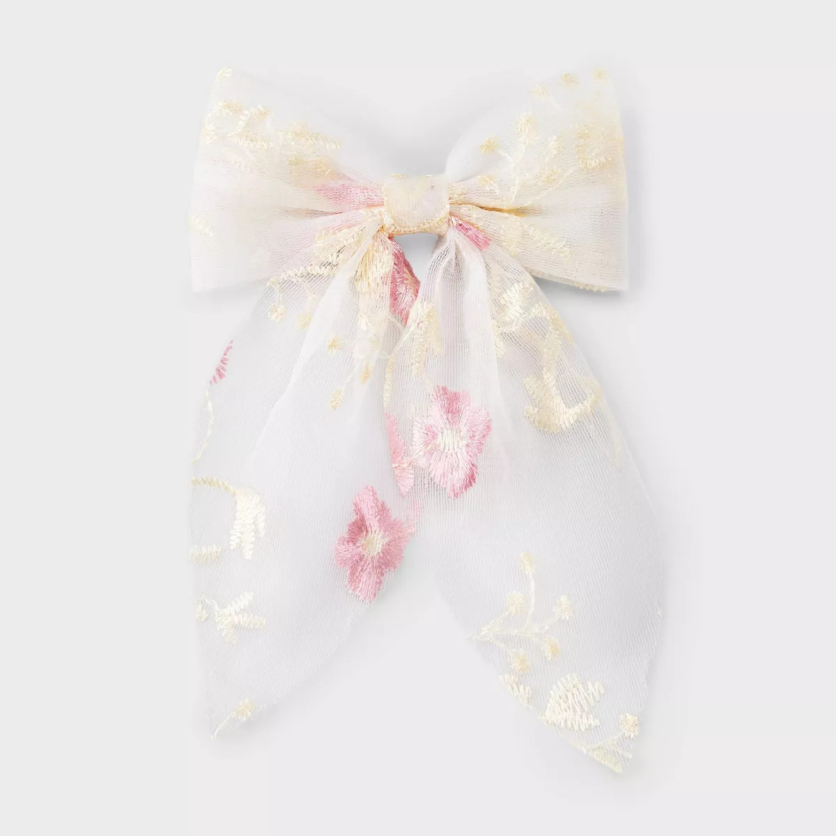 Mesh Embroidered Floral Bow Hair Barrette - Wild Fable™ White/Pink | Target