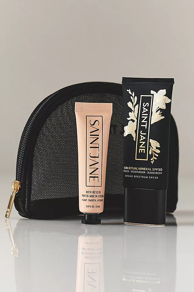 Sun Ritual Mineral SPF 30, Rich Rescue Phyto Mucin Cream, and Mesh Makeup Bag | Anthropologie (US)